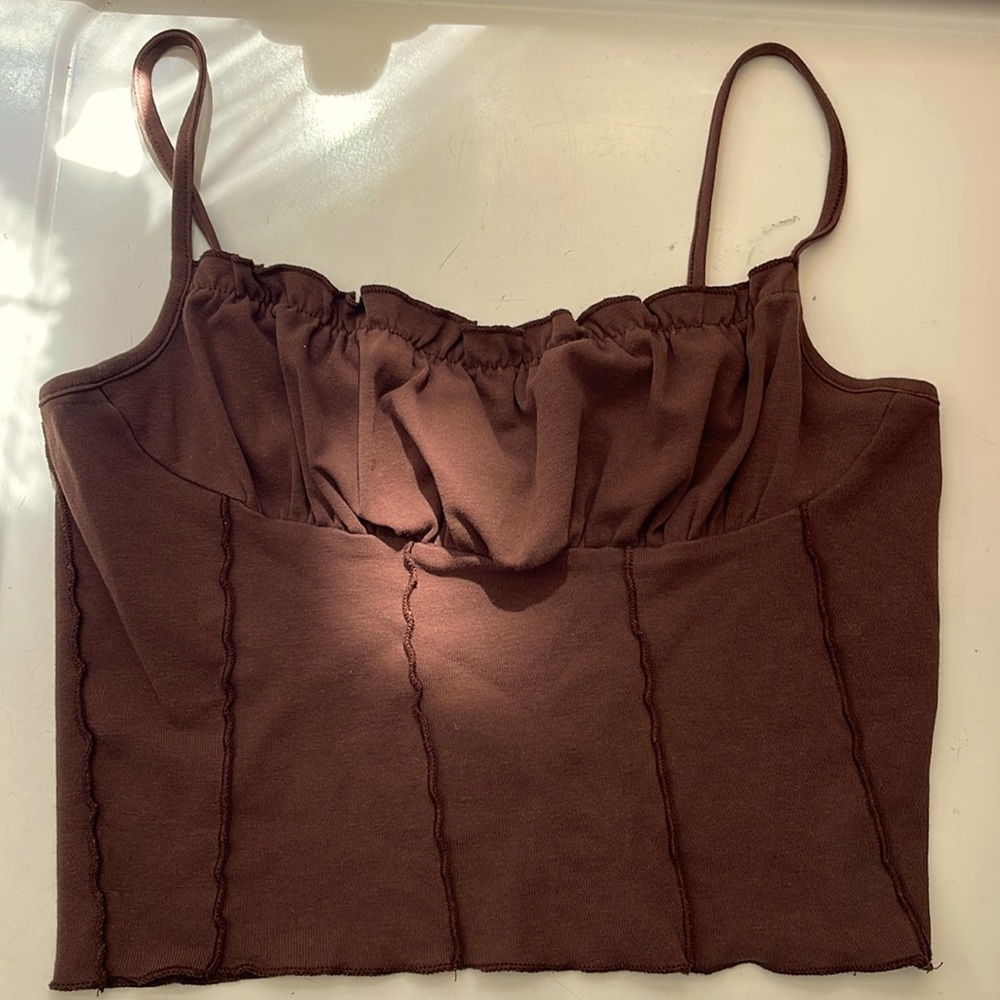 Brown Ruffled Cropped Tank Top